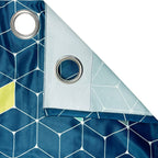 Geometric Cube Pattern Curtains – Blue, Yellow & Aqua