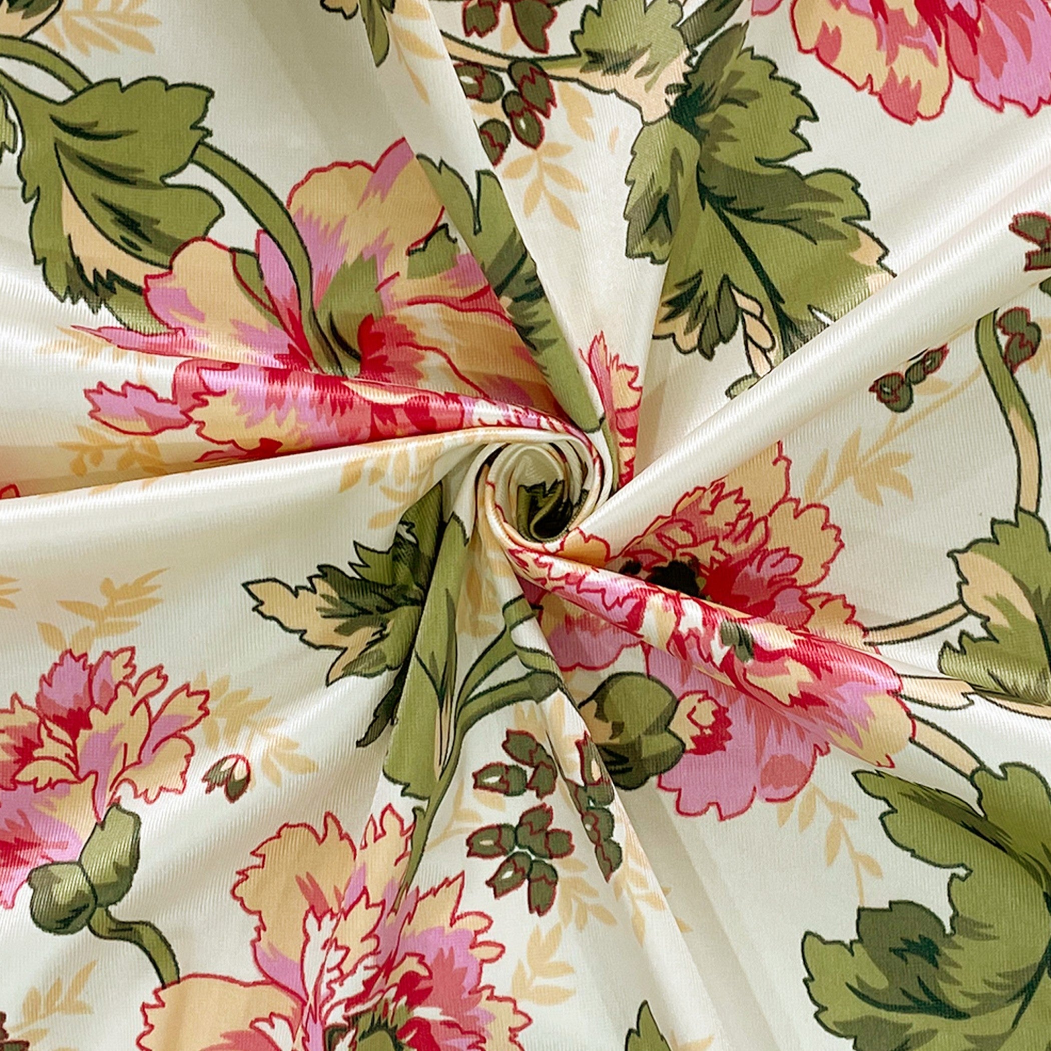 Cream Pink Floral Print Door Curtain – 7.5 ft | Eyelet Style | Classic Bloom Design