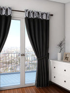 Navy Blue Damask Top Border Door Curtain – 7.5 ft | Eyelet Style | Elegant Contrast Design