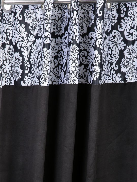 Navy Blue Damask Top Border Door Curtain – 7.5 ft | Eyelet Style | Elegant Contrast Design