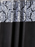 Navy Blue Damask Top Border Door Curtain – 7.5 ft | Eyelet Style | Elegant Contrast Design