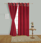 Maroon Leaf Border Door Curtain – 7.5 ft | Eyelet Style | Rich Dual-Tone Design