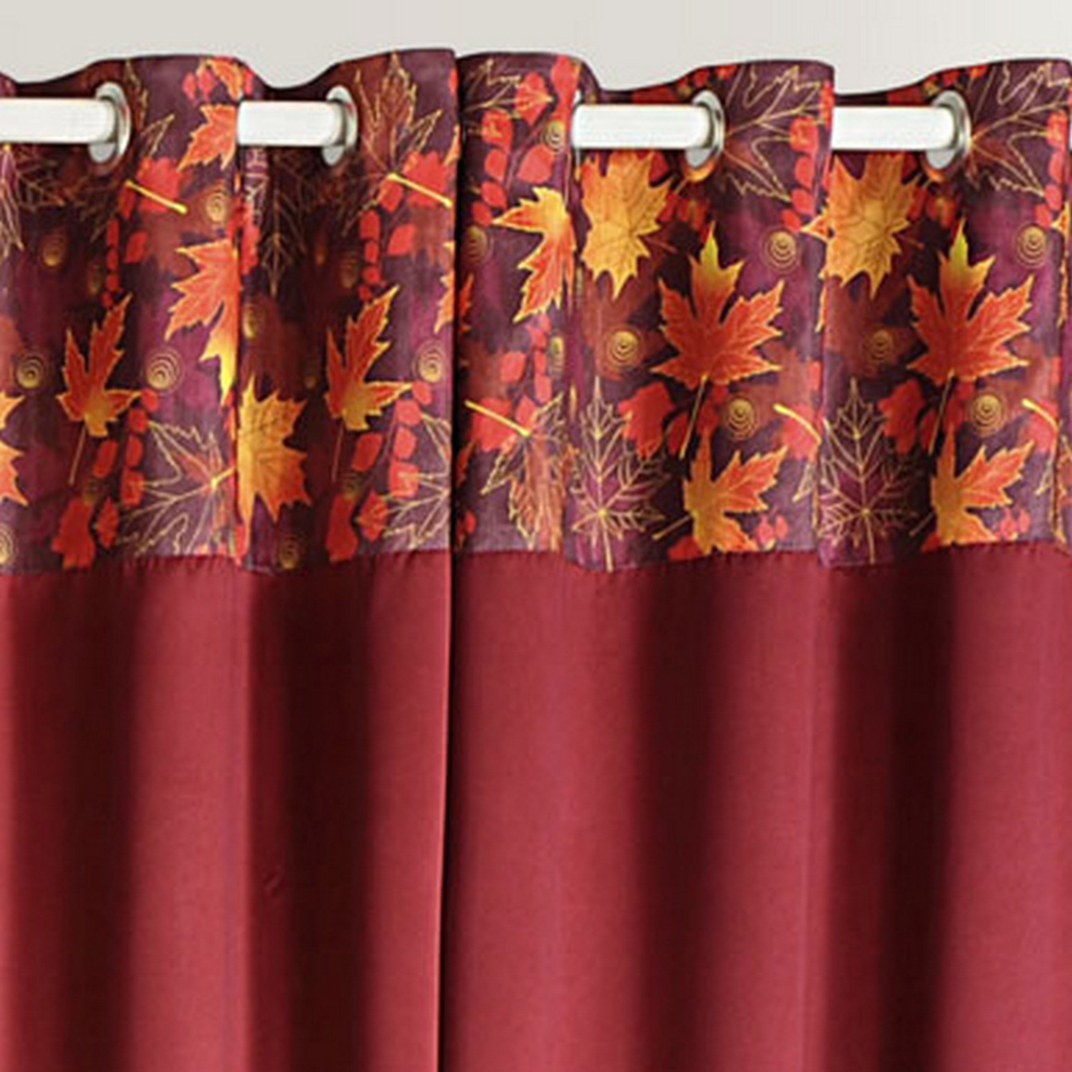 Maroon Leaf Border Door Curtain – 7.5 ft | Eyelet Style | Rich Dual-Tone Design