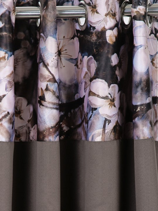Brown Floral Top Border Door Curtain – 7.5 ft | Eyelet Style | Elegant Dual-Tone Design