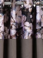 Brown Floral Top Border Door Curtain – 7.5 ft | Eyelet Style | Elegant Dual-Tone Design