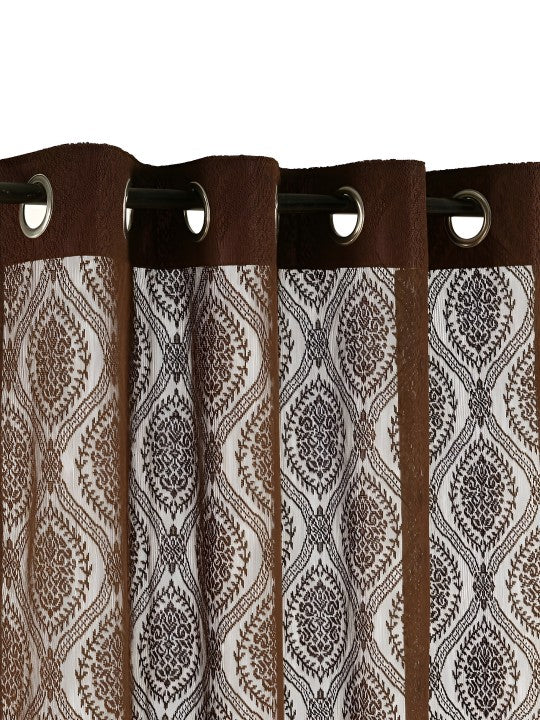 Elegant Sheer Long Door Curtains – Brown Lace Pattern