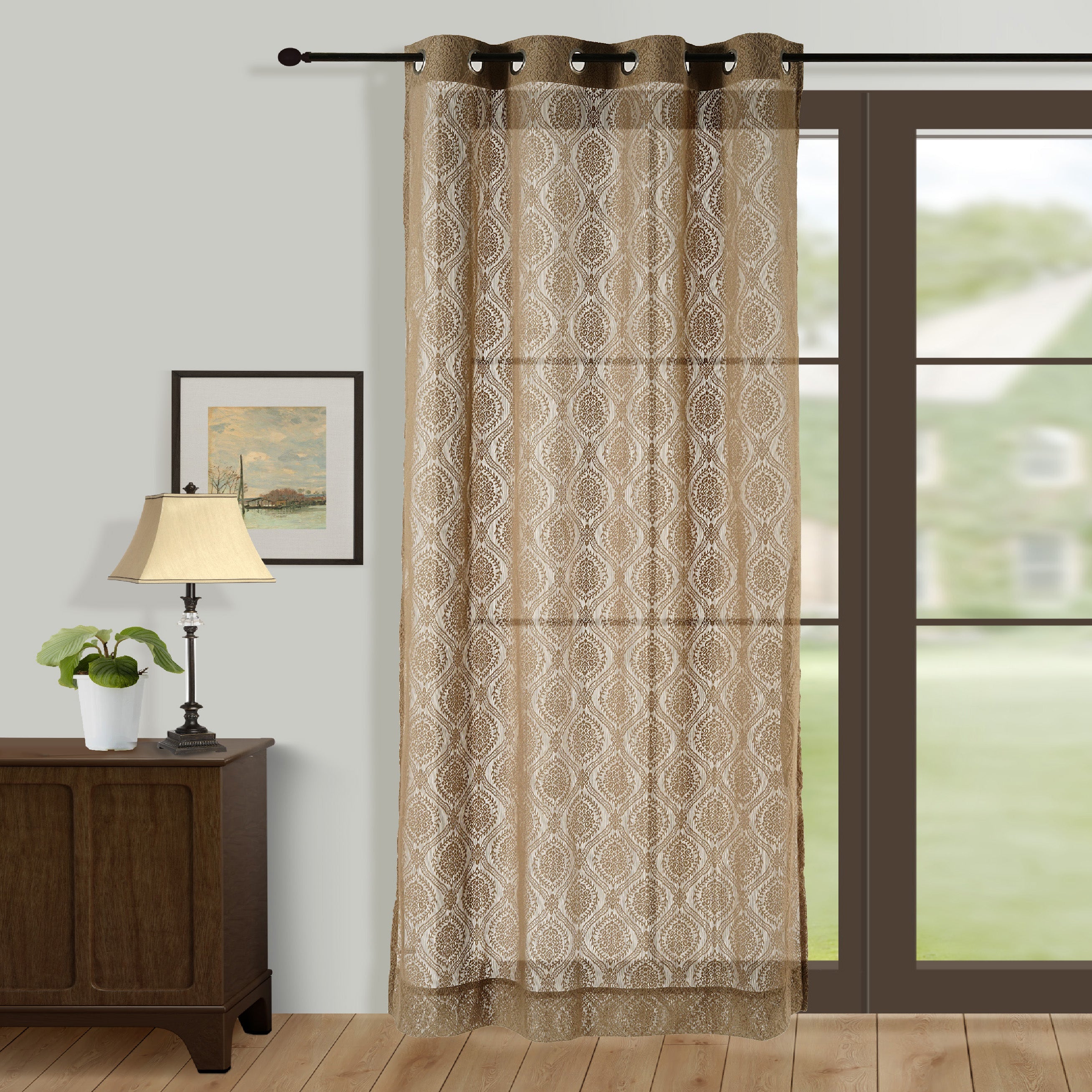 Beige Grace Sheer Lace Door Curtain