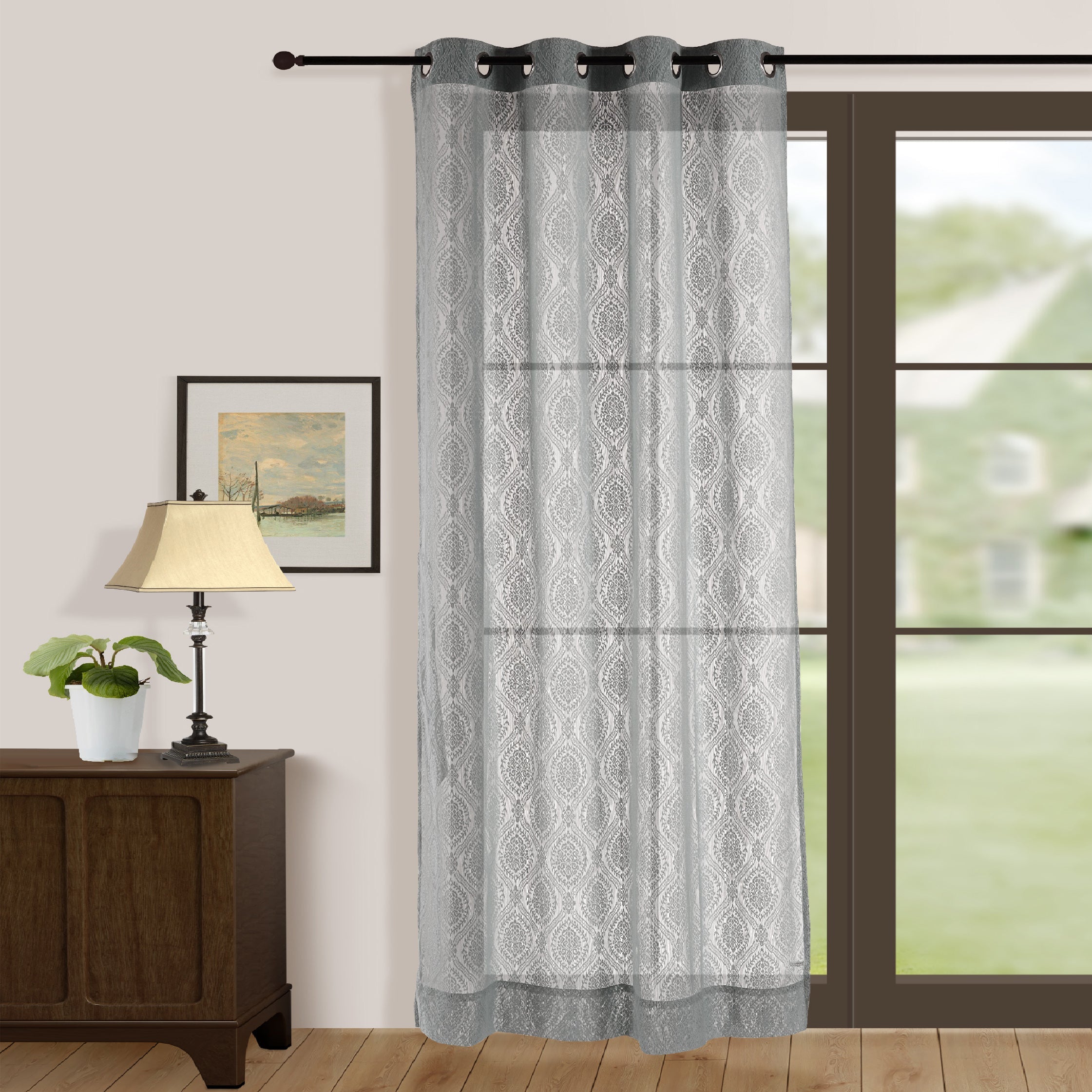 Silver Mist Sheer Lace Long Door Curtain