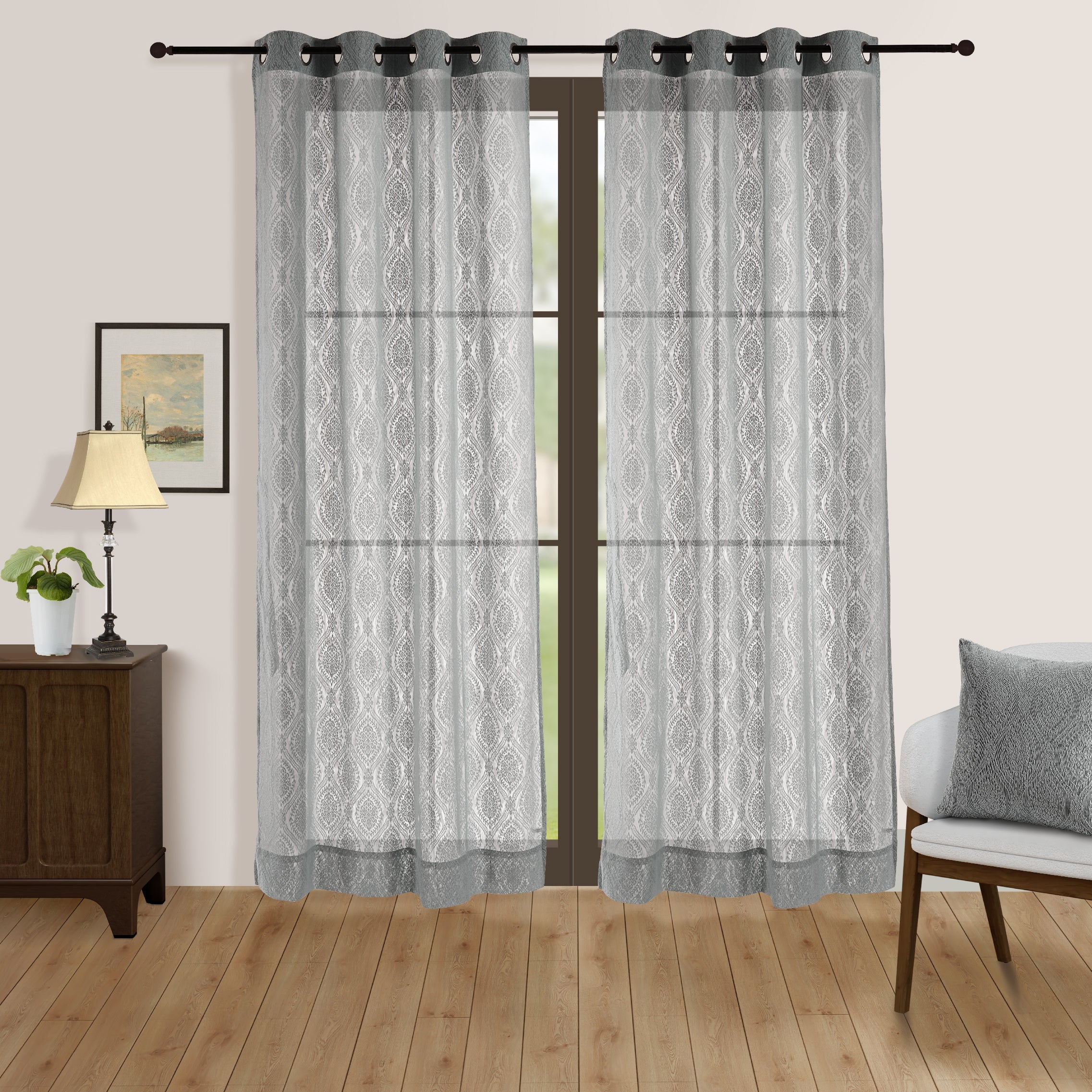 Silver Mist Sheer Lace Long Door Curtains Set of 2