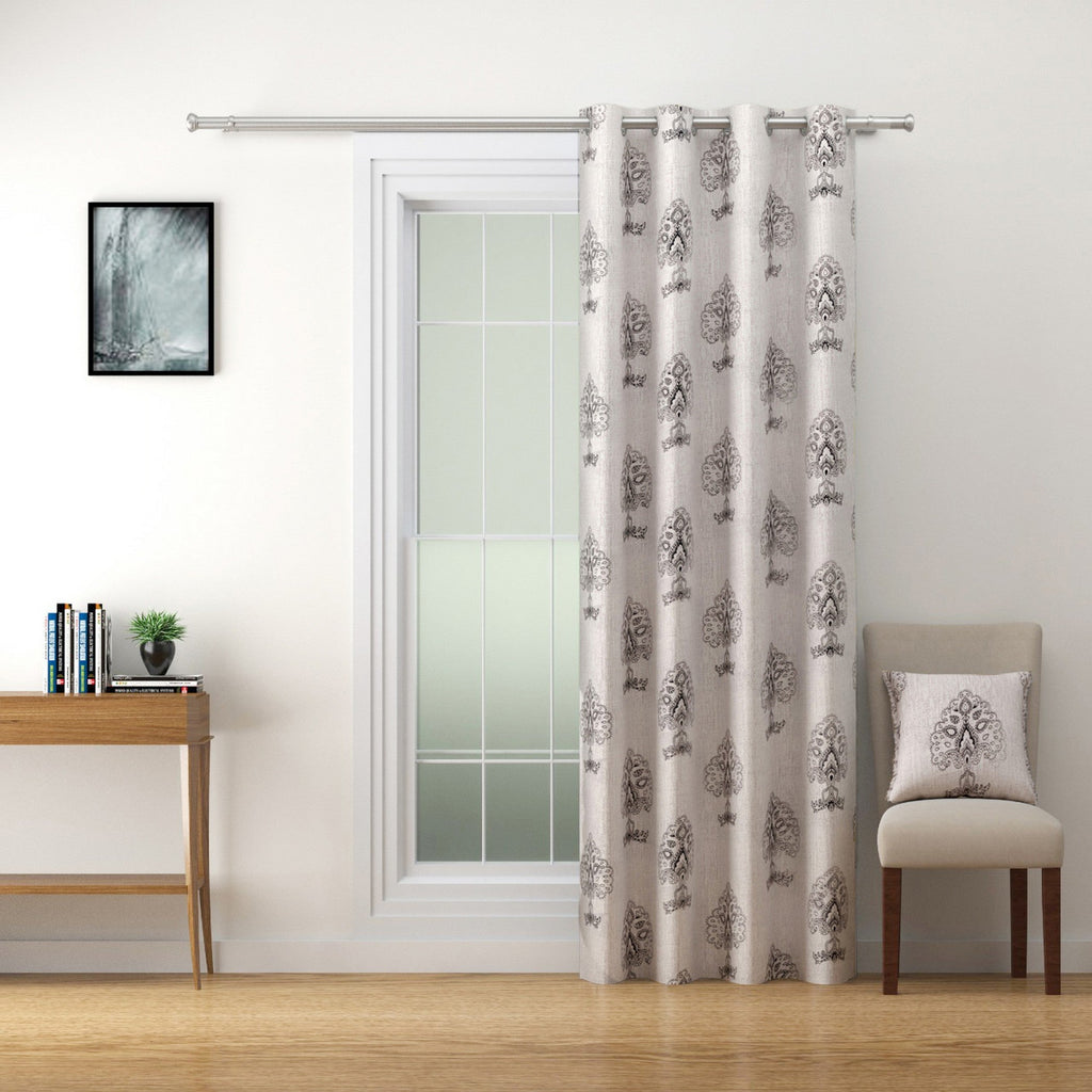 Ivory Royale Cotton Long Door Curtains Set of 2 with Elegant Mughal Motif Print