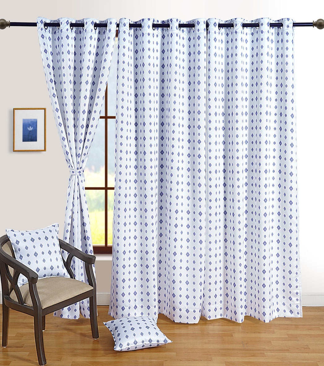 Indigo Rhythm Cotton Door Curtains Set of 2 for Modern Minimal Interiors