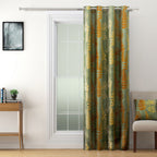 Green Botanical Leaf Print Door Curtain – 7.5 ft | Eyelet Style | Nature-Inspired Design