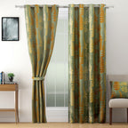 Green Botanical Leaf Print Door Curtain – 7.5 ft | Eyelet Style | Nature-Inspired Design