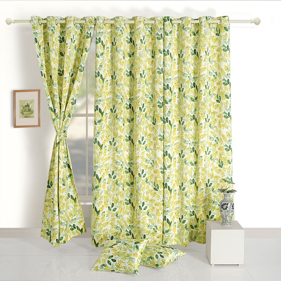 Premium Green and Yellow Printed Door Curtain - Set of 2