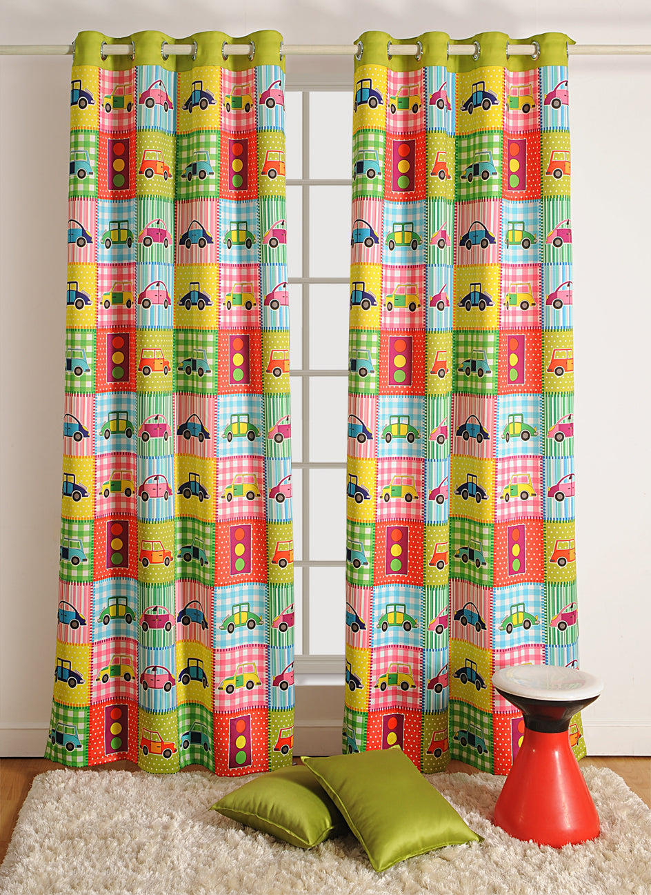 Vroom Vroom Road Trip! Cute Cars & Traffic Lights Window Curtain – Pack of 2