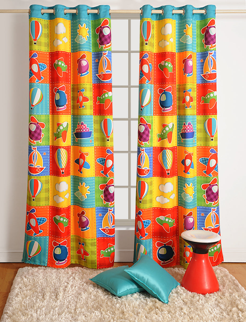 Up In The Sky – Hot Air Balloons & Fun Vehicles Kids Door Curtain – Pack of 1
