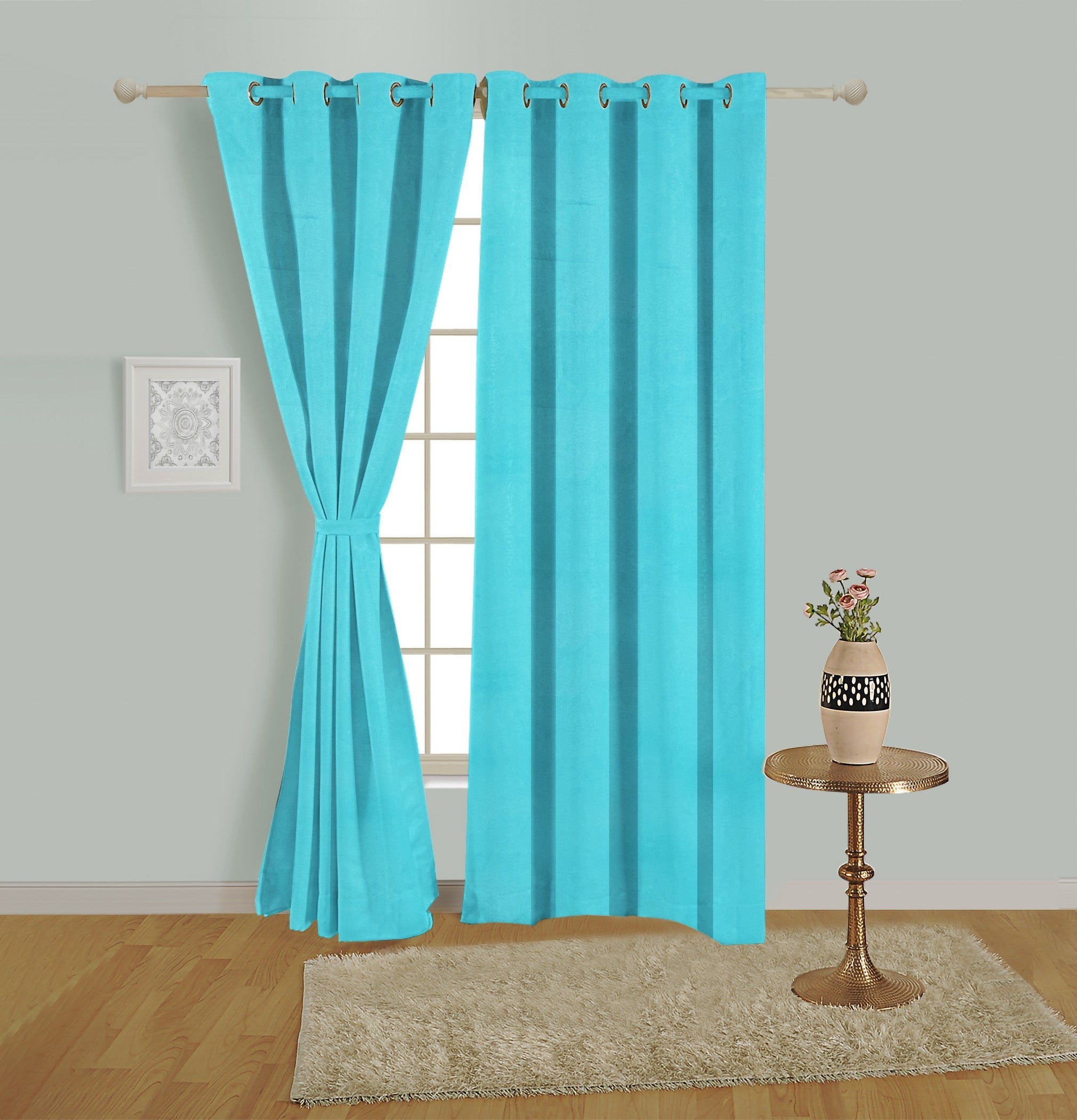 Premium Blackout Solid Teal Door Curtains – Set of 2