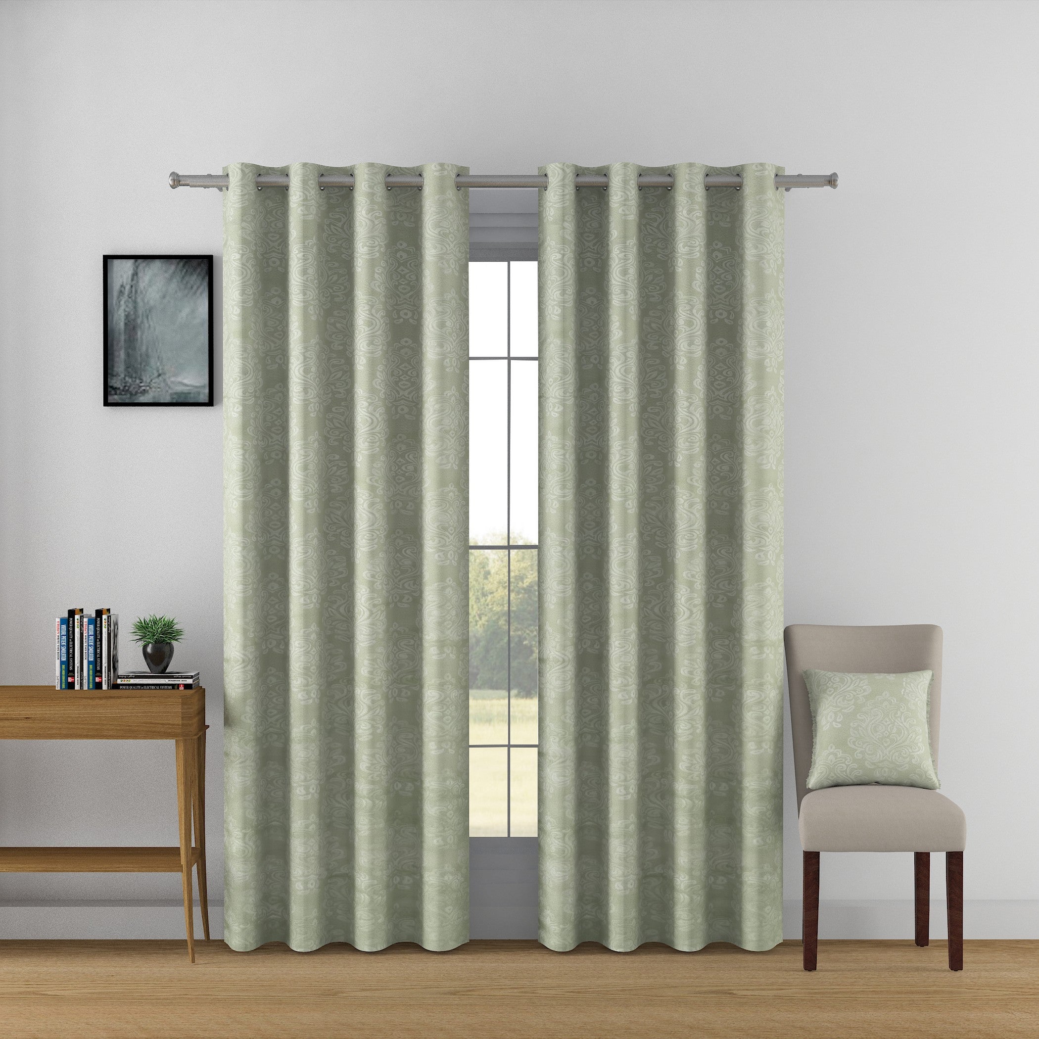 Jacquard Damask Mint Green Door Curtains – Set of 2