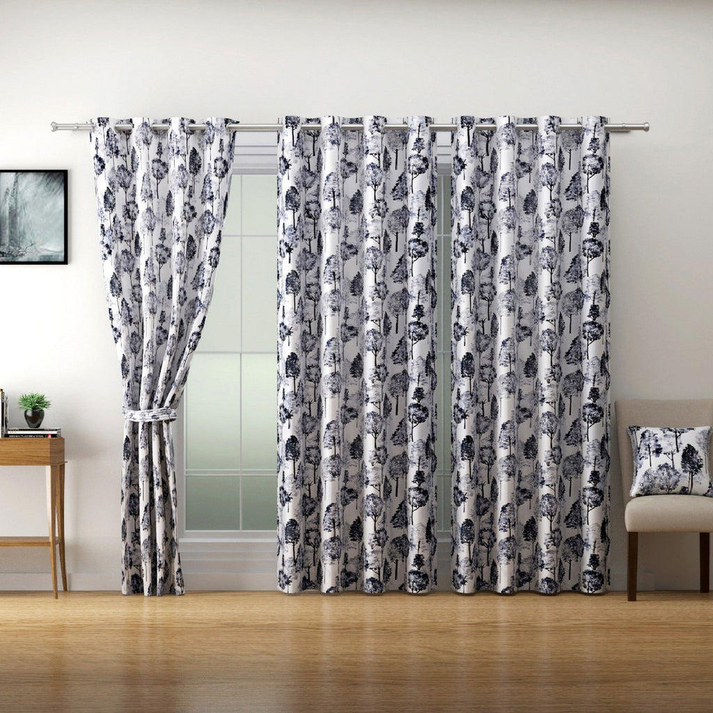 Nature-Inspired Grey Tree Print Door Curtains – Set of 2
