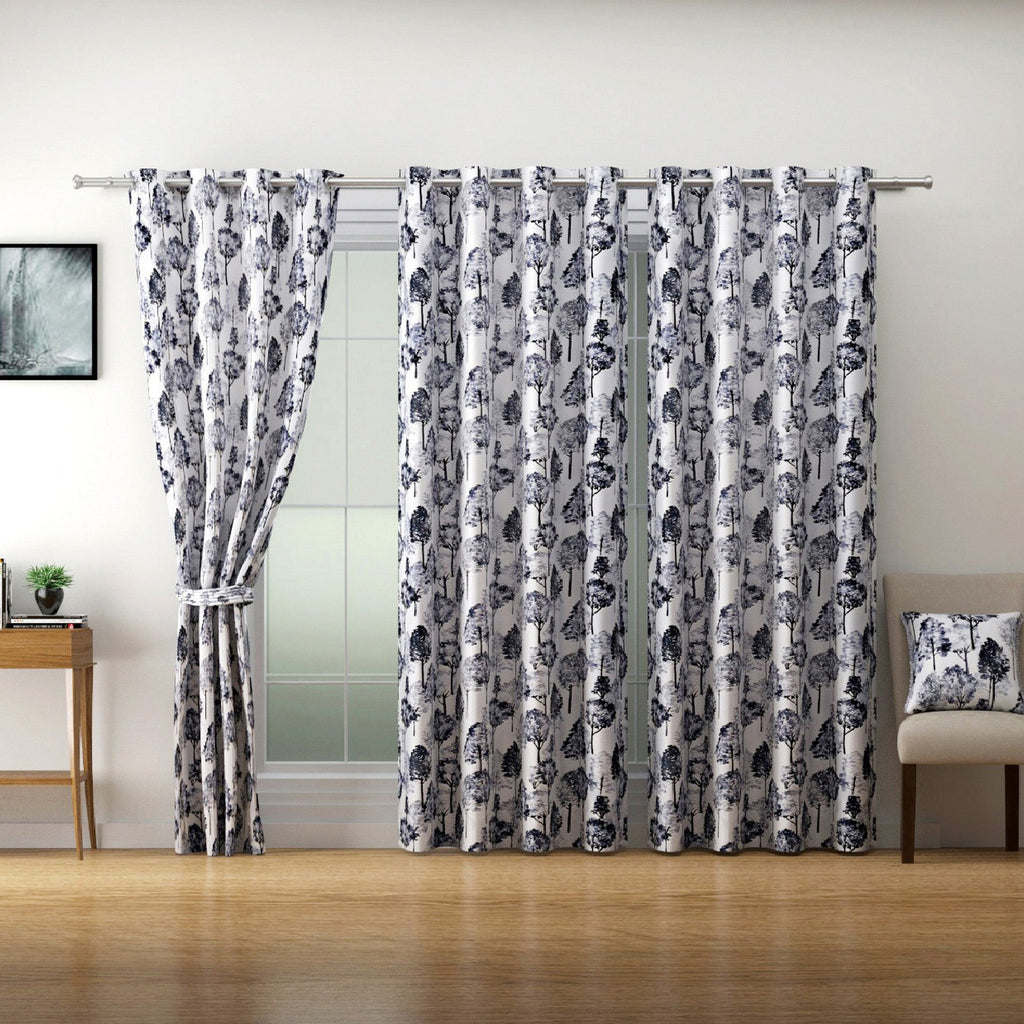 Nature-Inspired Grey Tree Print Door Curtains – Set of 2