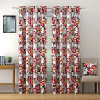 Crimson Bloom Floral Curtains – Red, Mustard & Grey, Set of 2