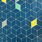 Geometric Cube Pattern Door Curtains – Blue, Yellow & Aqua, Set of 2