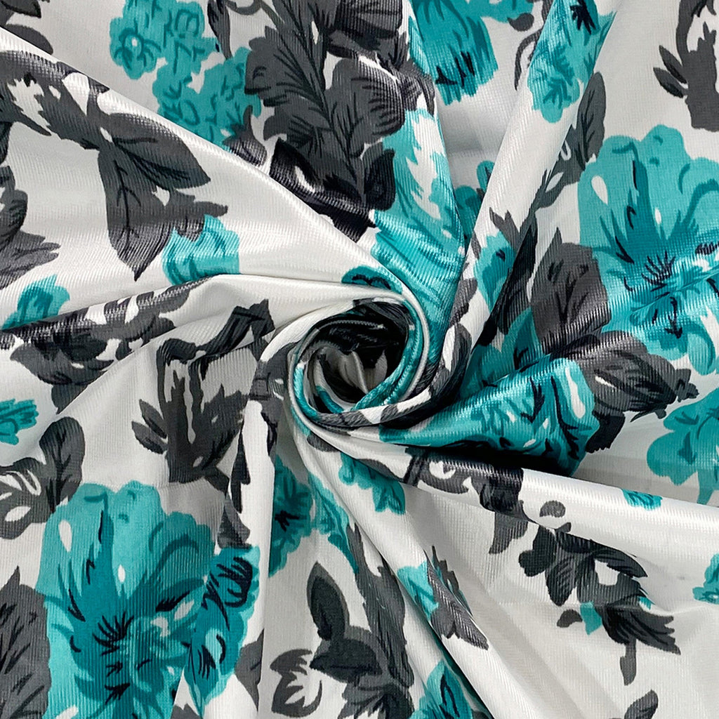 Turquoise Bloom Curtains – Aqua Blue & Charcoal Floral Print, Set of 2