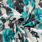 Turquoise Bloom Curtains – Aqua Blue & Charcoal Floral Print, Set of 2