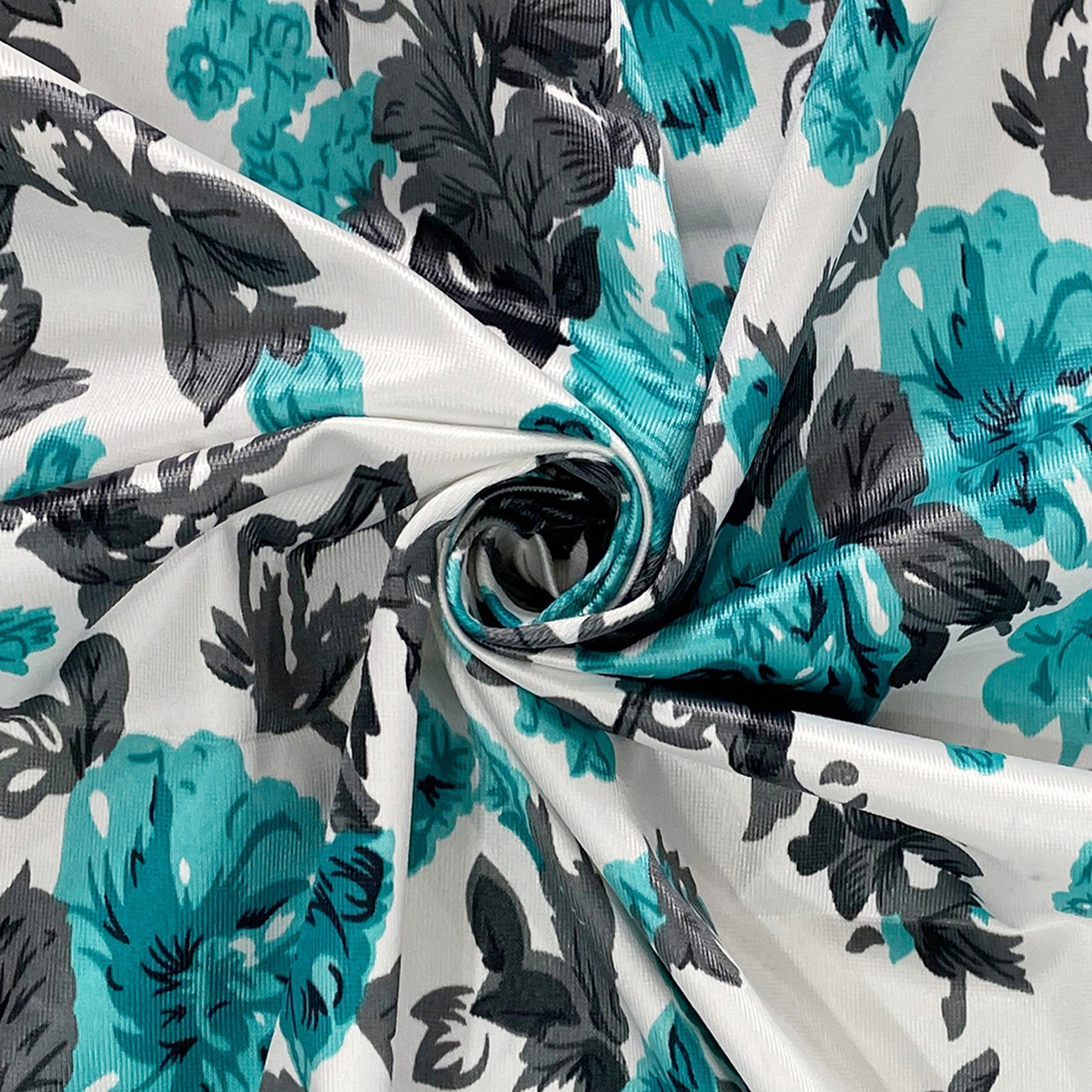 Turquoise Bloom Curtains – Aqua Blue & Charcoal Floral Print, Set of 2