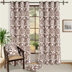 Classic Damask Door Curtains – Brown & White, Set of 2