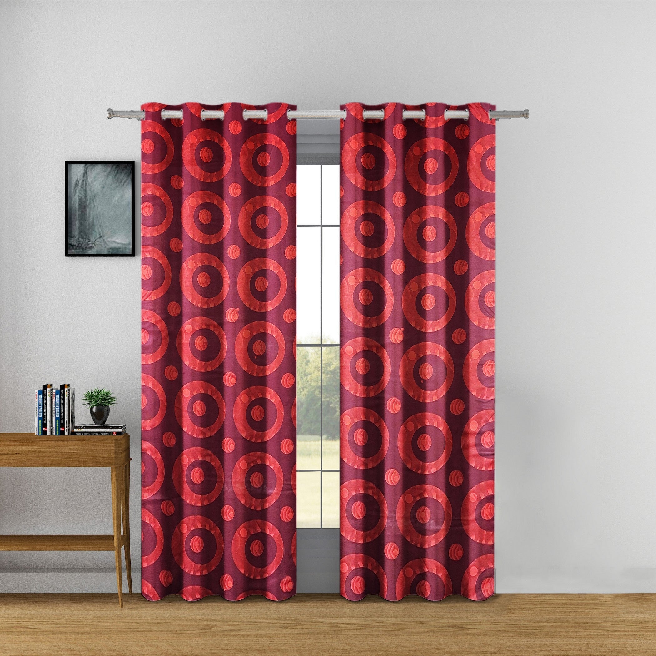 Premium Geometric Red Jacquard Door Curtains – Set of 2