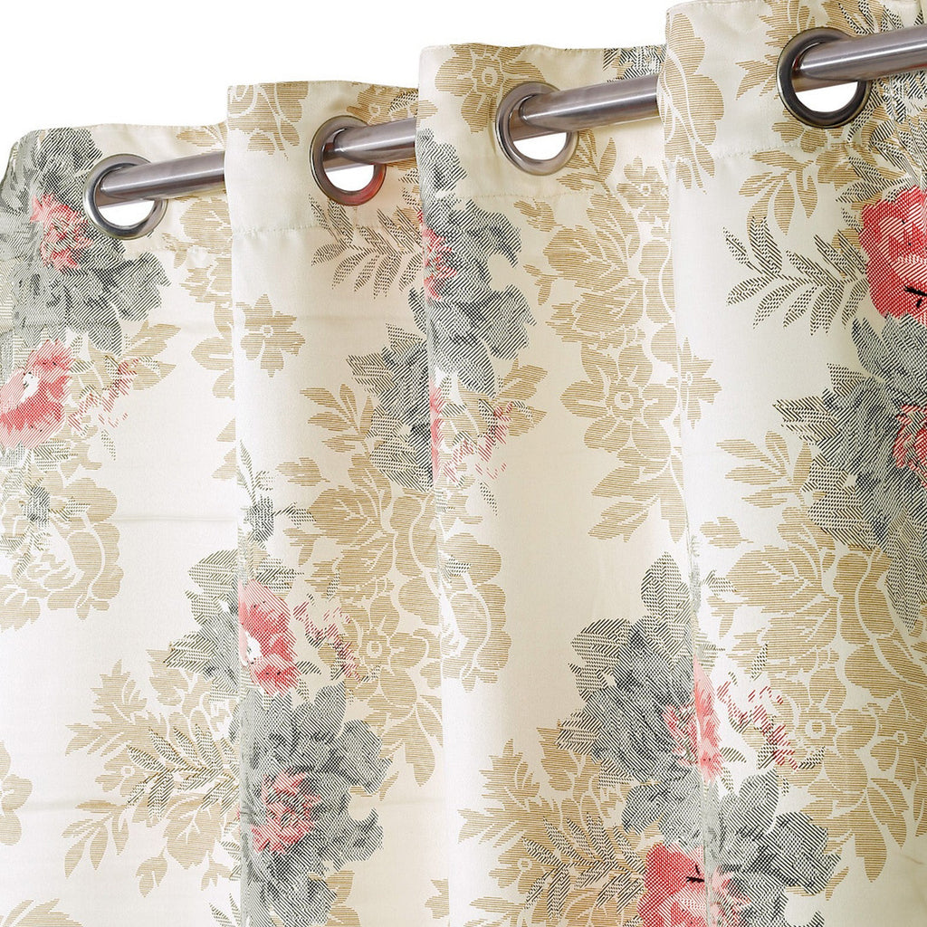 Premium Floral Beige Jacquard Door Curtains – Set of 2