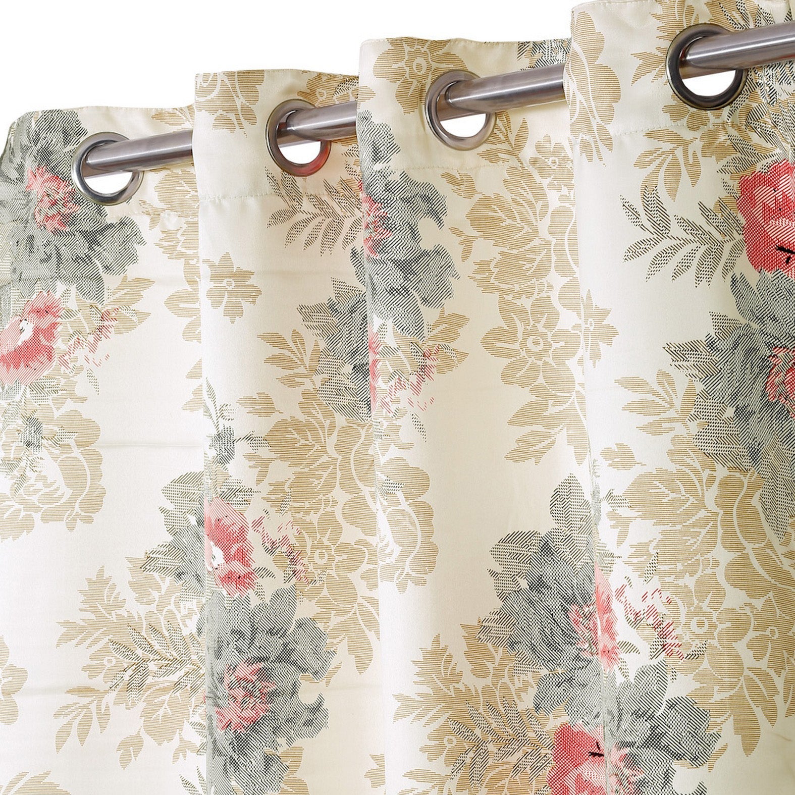 Premium Floral Beige Jacquard Door Curtains – Set of 2