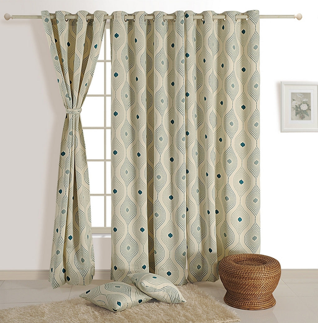 Premium Geometric Teal Printed Door Curtains – Set of 2