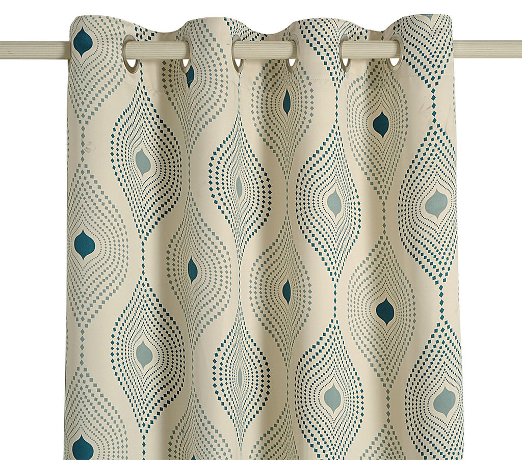Premium Geometric Teal Printed Door Curtains – Set of 2