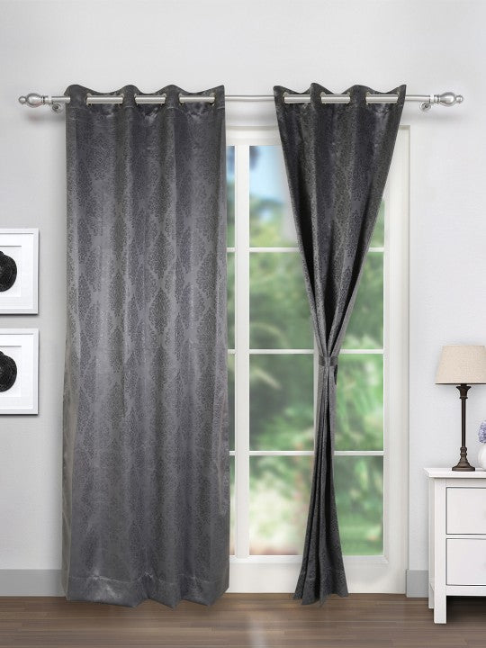 Jacquard Damask Charcoal Grey Long Door Curtains