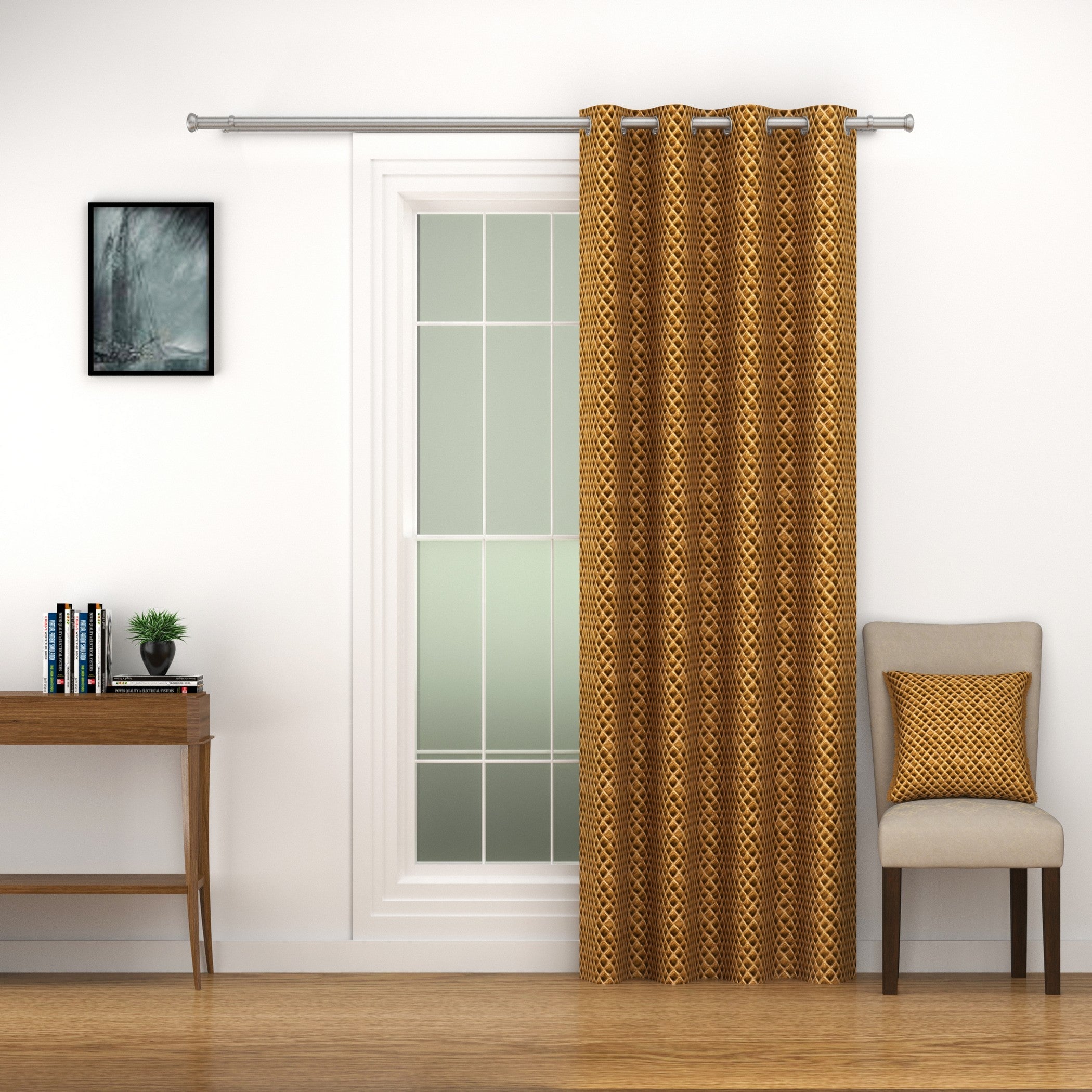 Velvet Geometric Brown Long Door Curtains
