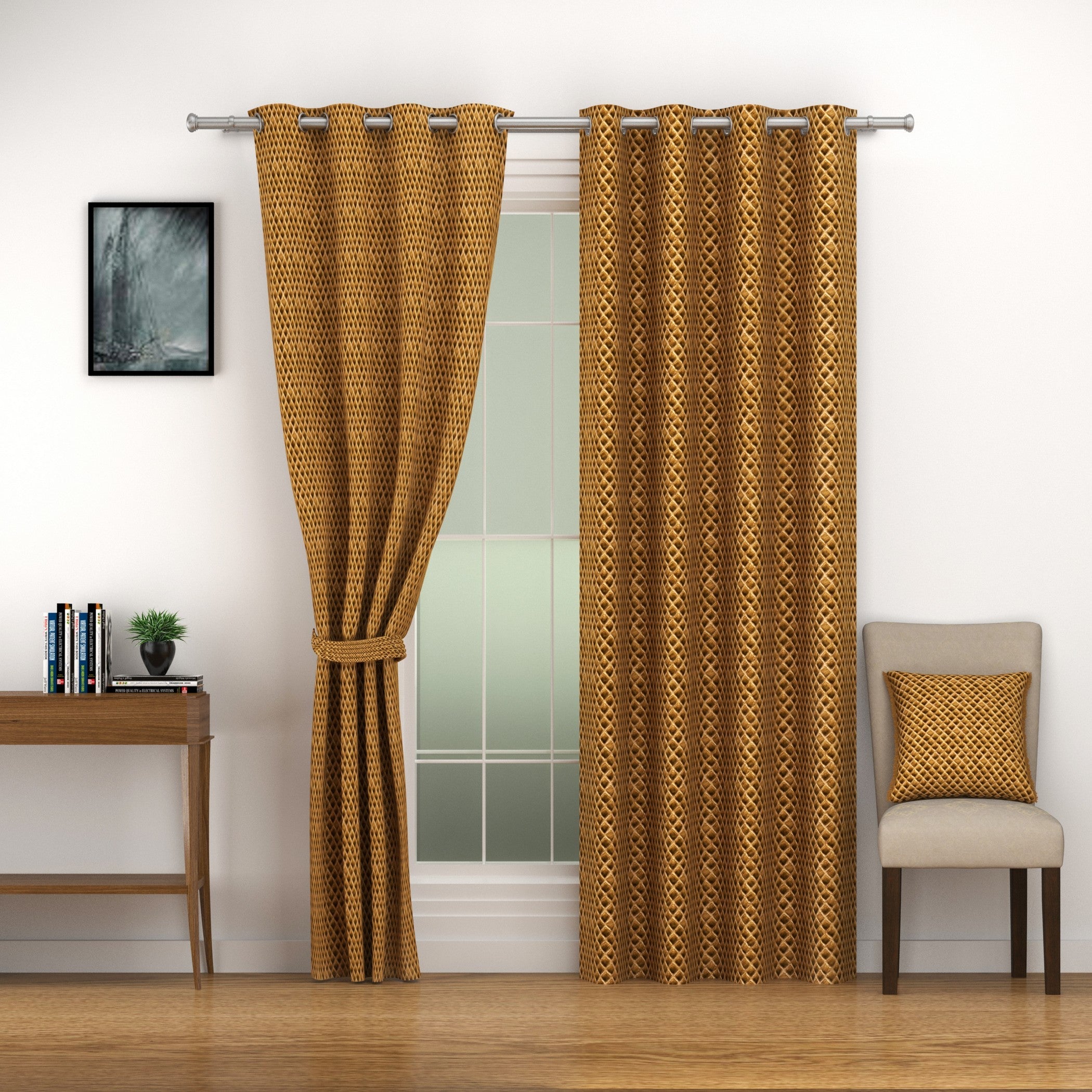 Velvet Geometric Brown Long Door Curtains