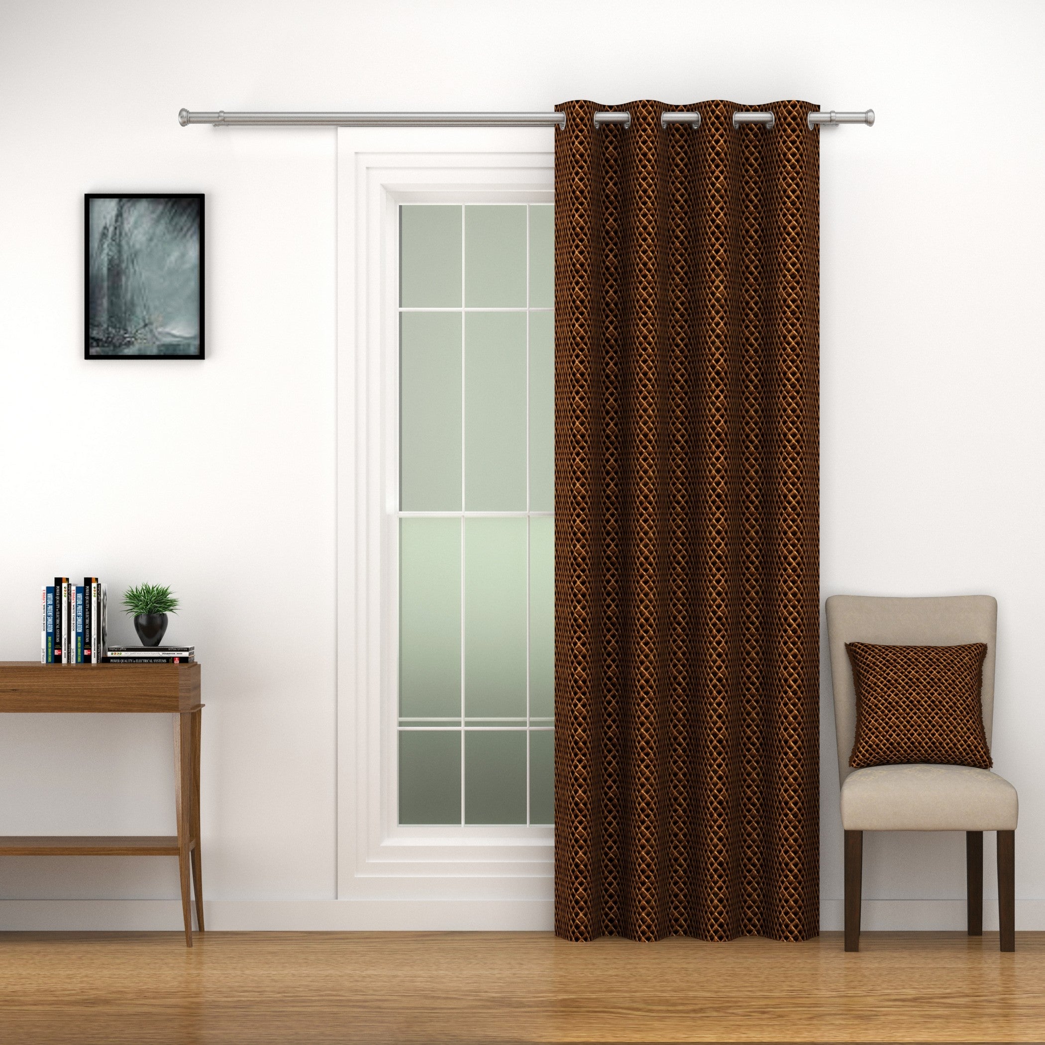 Velvet Geometric Chocolate Brown Long Door Curtains