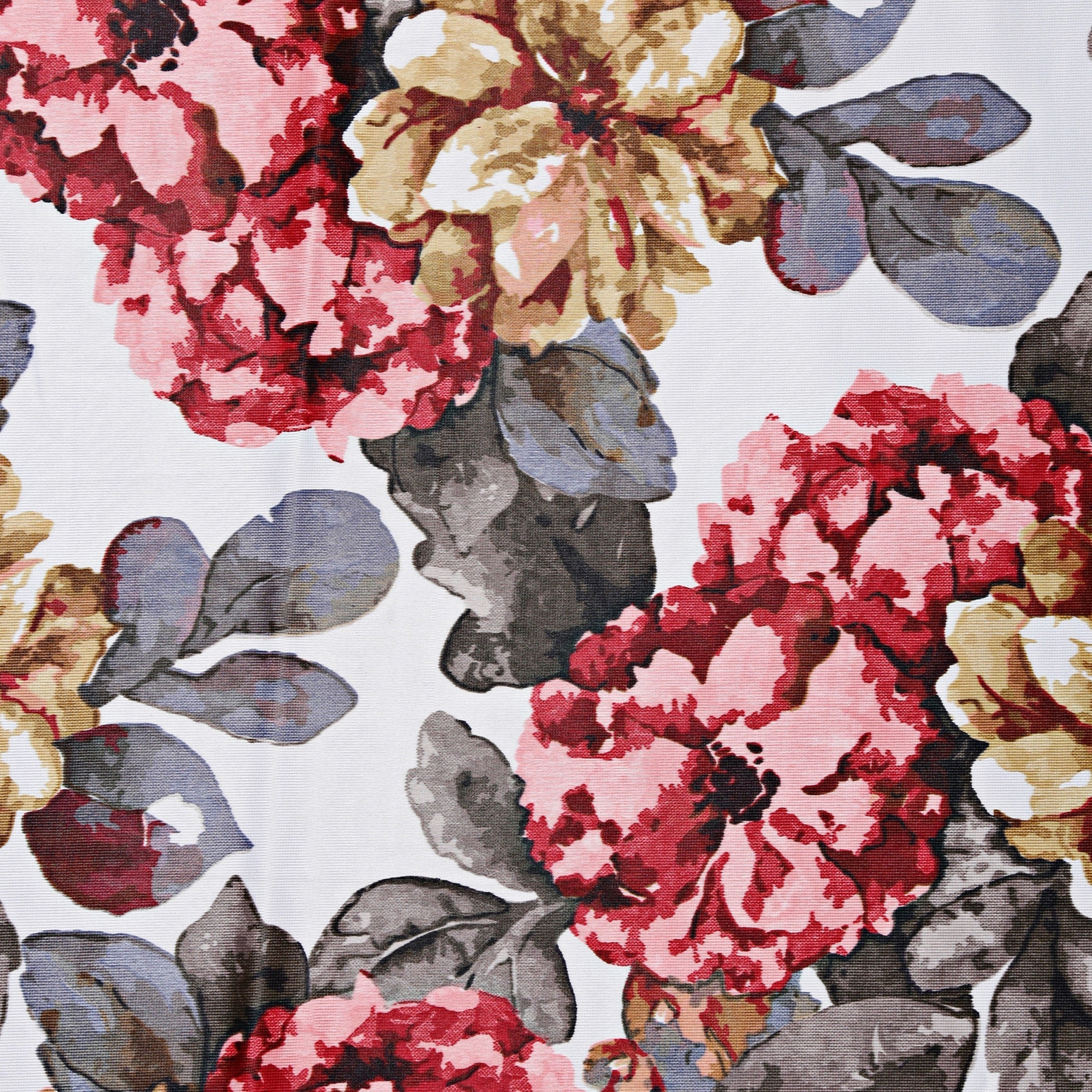 Crimson Bloom Floral Curtains – Red, Mustard & Grey