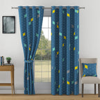 Geometric Cube Pattern Curtains – Blue, Yellow & Aqua