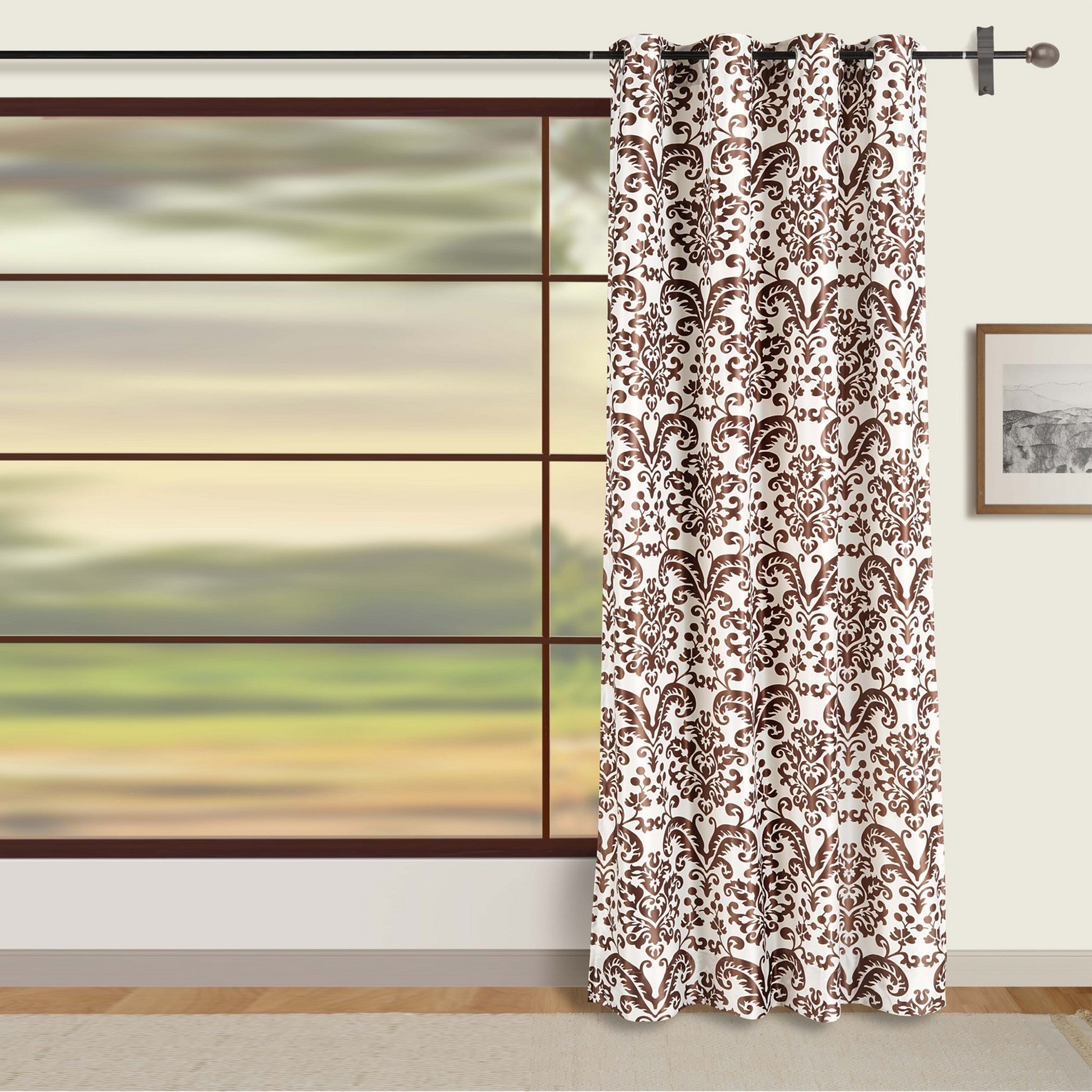 Classic Damask Long Door Curtains – Brown & White2