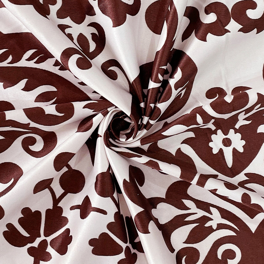 Classic Damask Long Door Curtains – Brown & White2