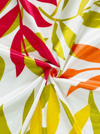 Yellow Multicolor Leaf Motif Long Door Curtain – 9 ft | Eyelet Style | Fresh Botanical Design