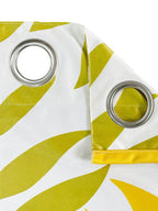 Yellow Multicolor Leaf Motif Long Door Curtain – 9 ft | Eyelet Style | Fresh Botanical Design