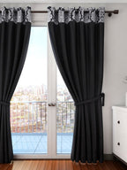 Navy Blue Damask Top Border Long Door Curtain – 9 ft | Eyelet Style | Elegant Contrast Design
