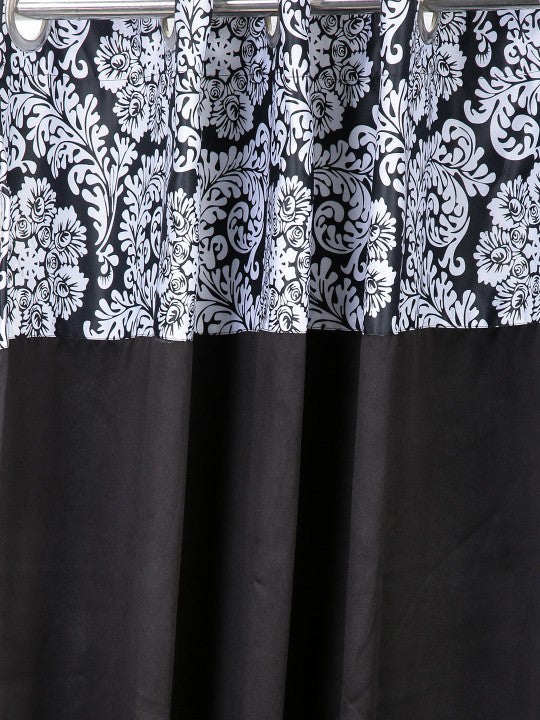Navy Blue Damask Top Border Long Door Curtain – 9 ft | Eyelet Style | Elegant Contrast Design