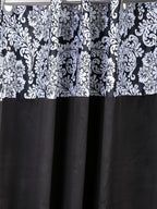Navy Blue Damask Top Border Long Door Curtain – 9 ft | Eyelet Style | Elegant Contrast Design