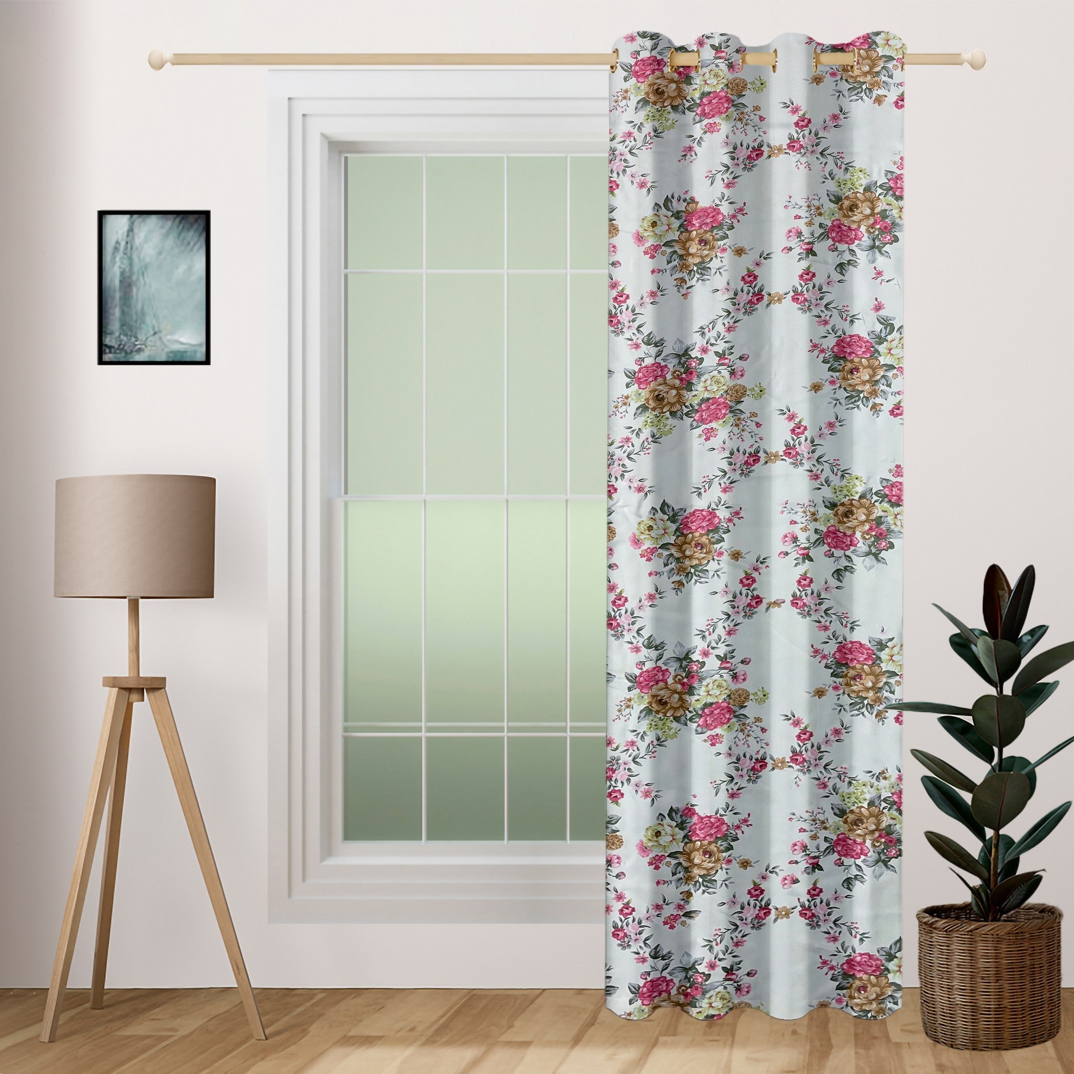 English Rose Floral Cotton Long Door Curtain for Bright and Elegant Spaces