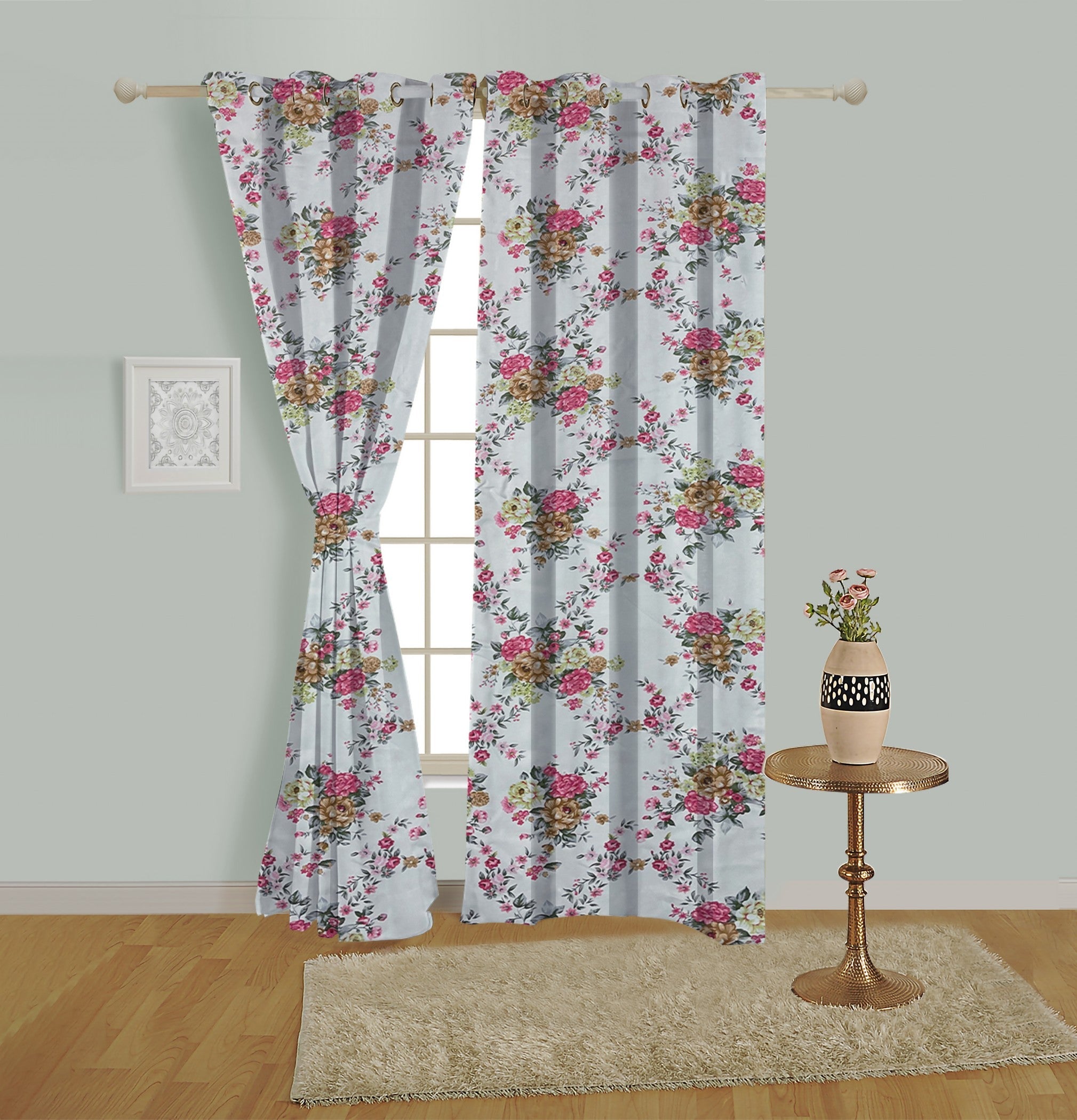 English Rose Floral Cotton Long Door Curtain for Bright and Elegant Spaces